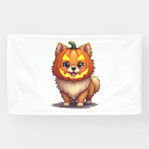 Pumpkin Mask Pomeranian Dog Banner
