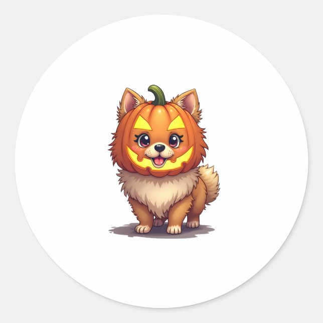 Pumpkin Mask Pomeranian Dog Classic Round Sticker (Front)