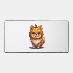 Pumpkin Mask Pomeranian Dog Desk Mat