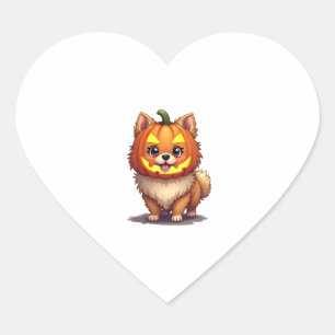 Pumpkin Mask Pomeranian Dog Heart Sticker