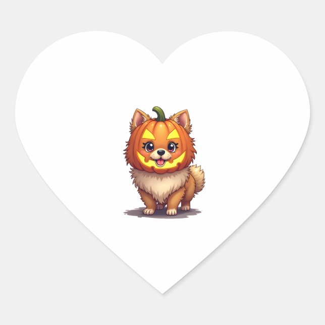 Pumpkin Mask Pomeranian Dog Heart Sticker (Front)