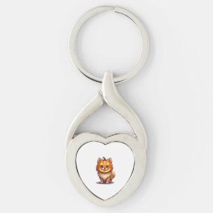 Pumpkin Mask Pomeranian Dog Key Ring