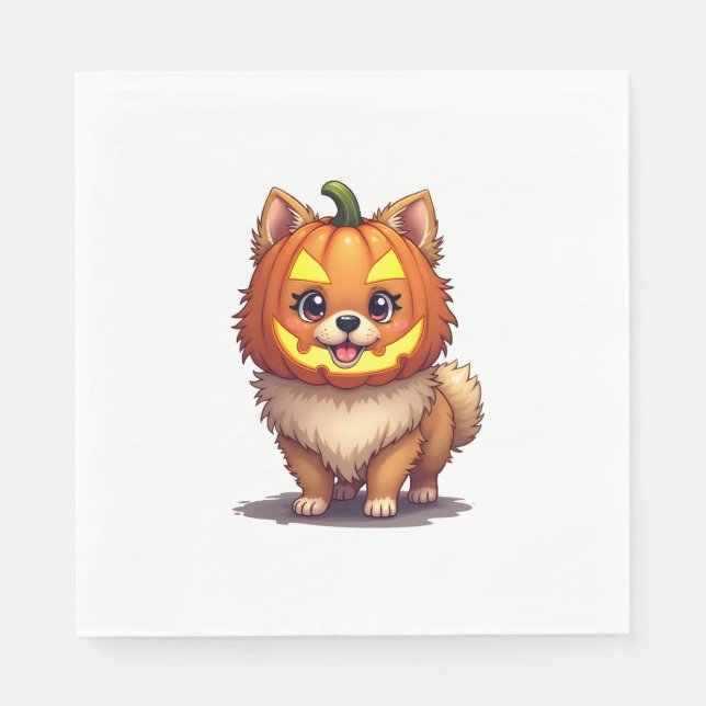 Pumpkin Mask Pomeranian Dog Napkin (Front)