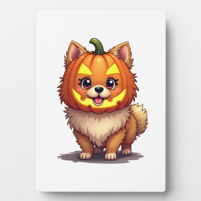 Pumpkin Mask Pomeranian Dog Plaque (Front)