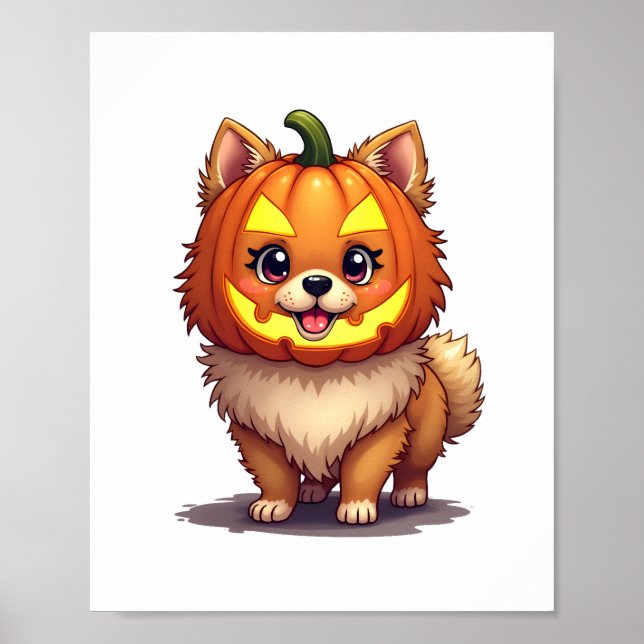 Pumpkin Mask Pomeranian Dog Poster (Front)