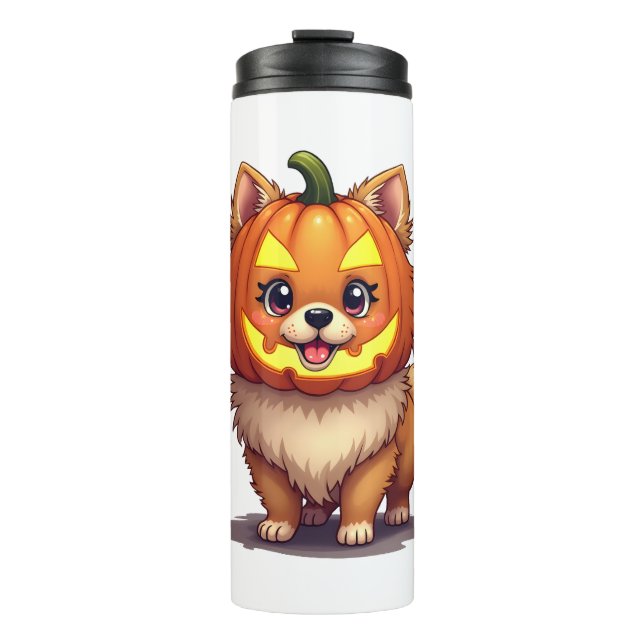 Pumpkin Mask Pomeranian Dog Thermal Tumbler (Front)