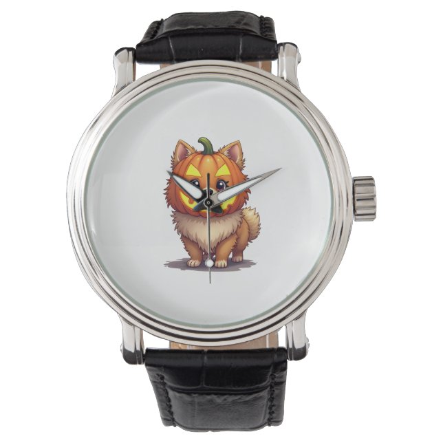 Pumpkin Mask Pomeranian Dog Watch (Front)