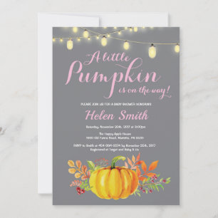 Pumpkin Mason Jar String Lights Girl Baby Shower Invitation