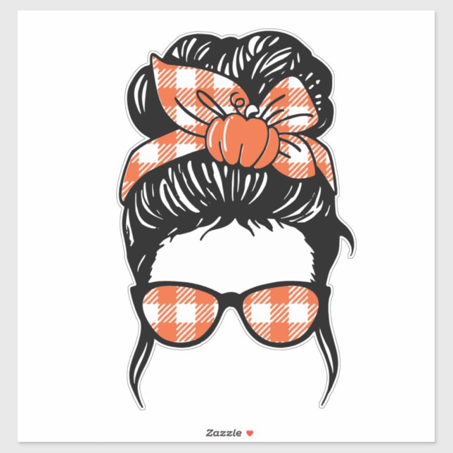 Pumpkin Messy Bun Sticker – Fall Plaid Hair Bow  (Sheet)