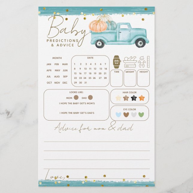 Pumpkin Minimalist Fall Baby Boy Shower game (Front)