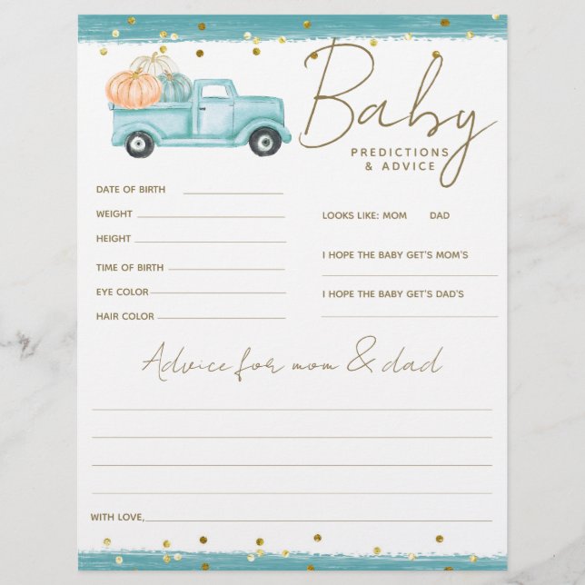 Pumpkin Minimalist Fall Baby Boy Shower game (Front)