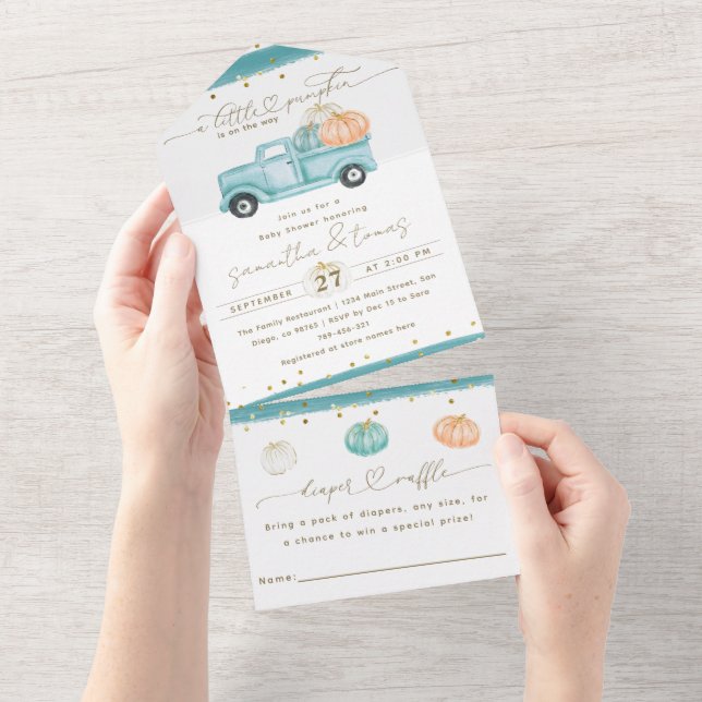 Pumpkin Minimalist Modern Fall Baby Boy Shower All In One Invitation (Tearaway)