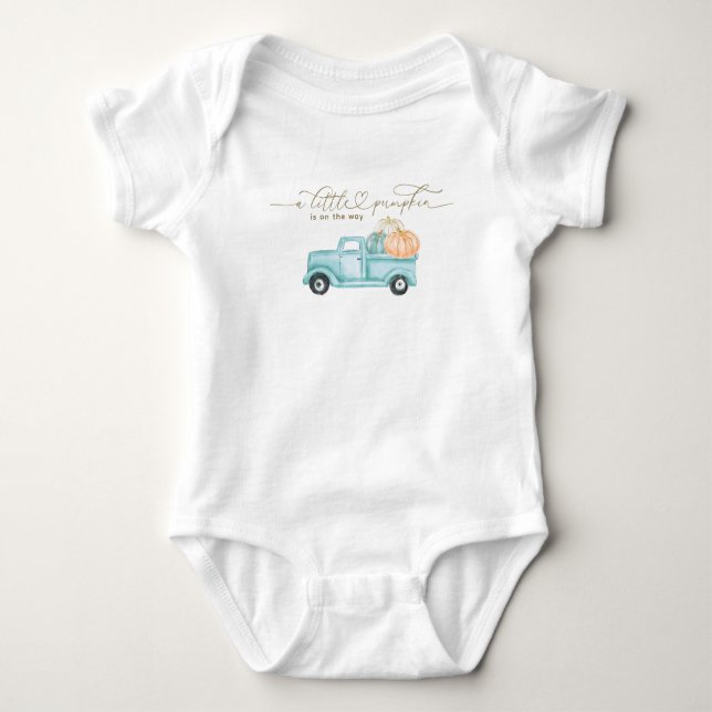 Pumpkin Minimalist Modern Fall Baby Boy Shower Bodysuit (Front)