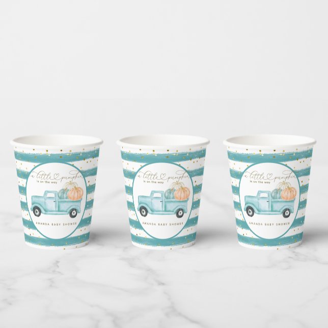Pumpkin Minimalist Modern Fall Baby Boy Shower Paper Cups (Multi)