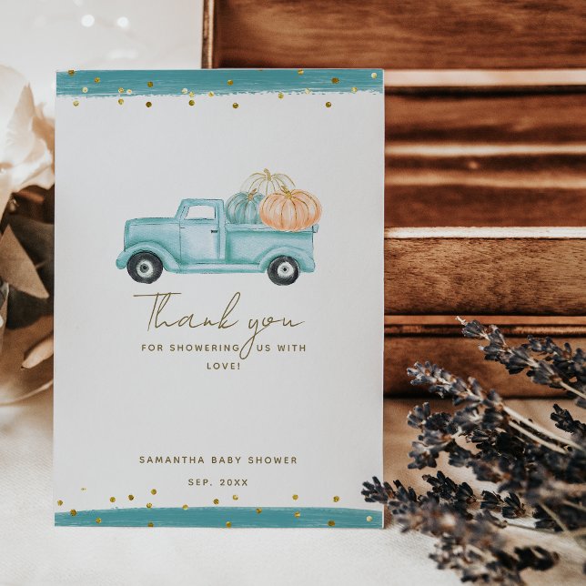 Pumpkin Minimalist Modern Fall Baby Boy Shower Thank You Card (Creator Uploaded)