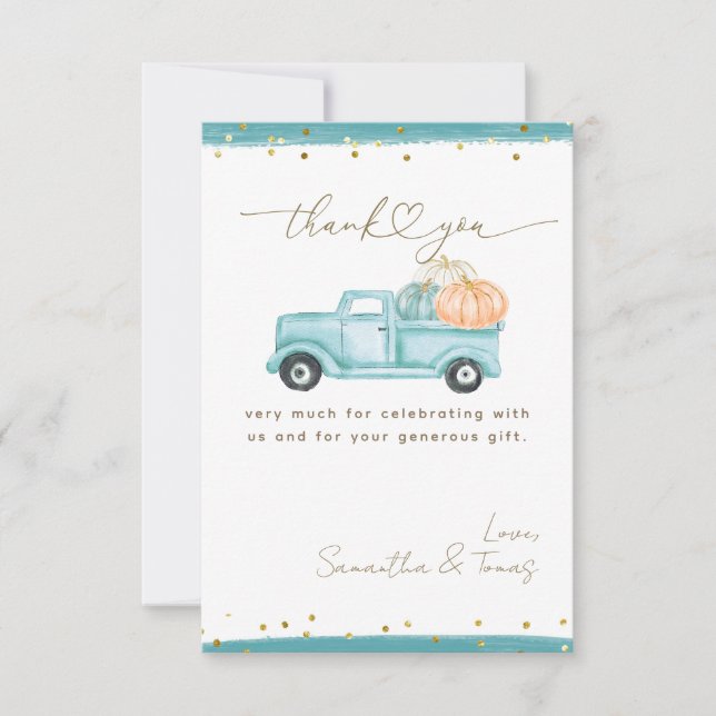 Pumpkin Minimalist Modern Fall Baby Boy Shower Thank You Card (Front)