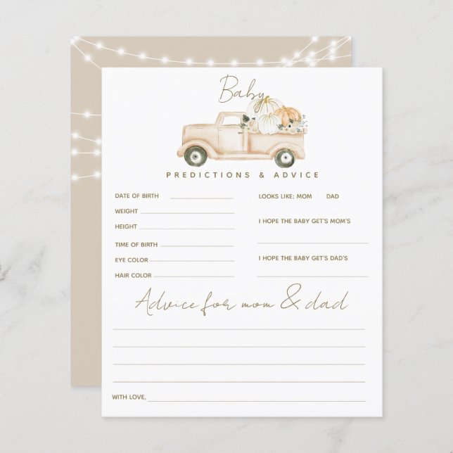 Pumpkin Minimalist Modern Fall Baby Shower Game (Front/Back)