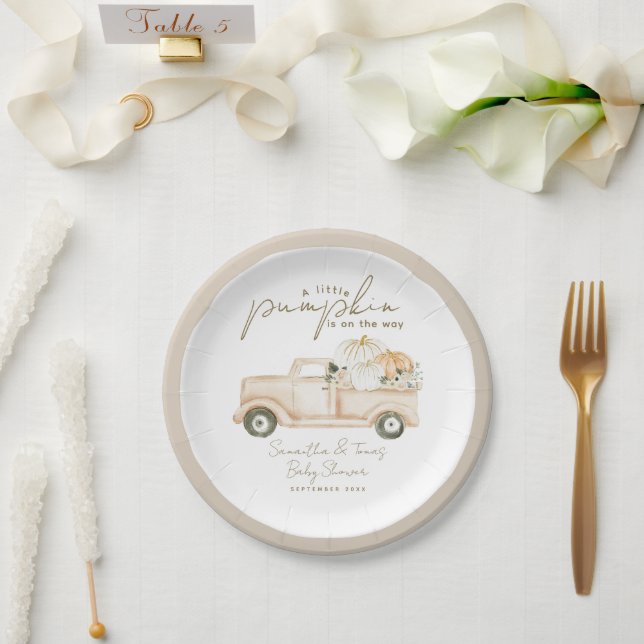 Pumpkin Minimalist Simple Modern Fall Baby Shower Paper Plate (Wedding)