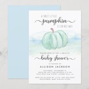 Pumpkin Mint Blue Baby Boy Drive By Shower Invitation