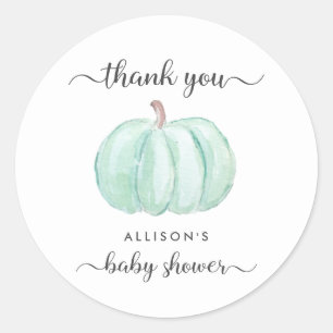 Pumpkin Mint Watercolor Baby Shower Thank You Classic Round Sticker
