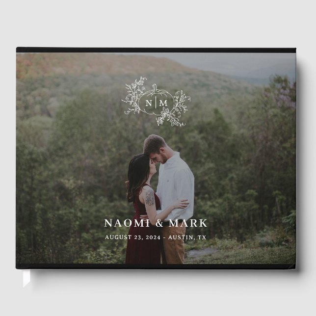 Pumpkin Monogram and Photo Wedding Guest Book (Front)