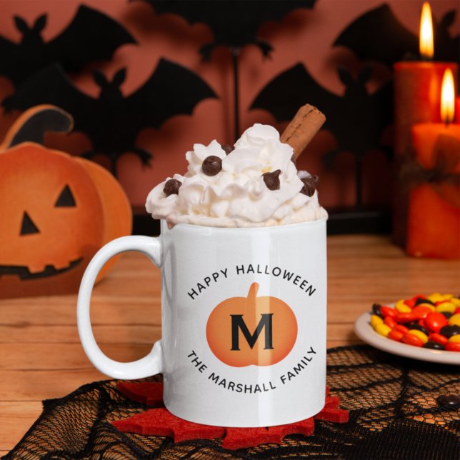 Pumpkin Monogram Family Name Happy Halloween Coffee Mug (Creator Uploaded)
