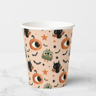 Pumpkin Monster& Bat Pattern Whimsical Halloween Paper Cups