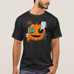 Pumpkin Monster Cats Lazy Halloween Costume Cute K T-Shirt