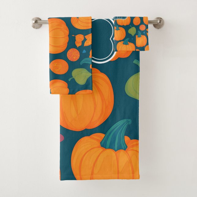 Pumpkin Mosaic Colourful Personalised Pattern Bath Towel Set (Insitu)