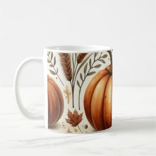 Pumpkin Mug Watercolor Fall Leaves 