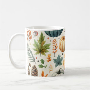 Pumpkin Mug Watercolor Fall Leaves 