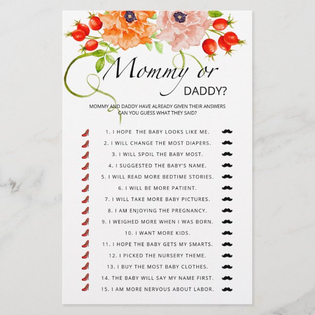 Pumpkin mummy or daddy baby shower game (Front)