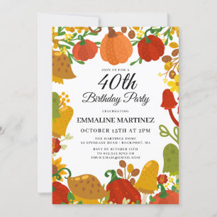  Pumpkin Mushroom Forest Fall 40th Birthday Invitation