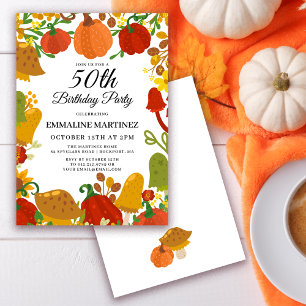 Pumpkin Mushroom Forest Fall 50th Birthday Invitation
