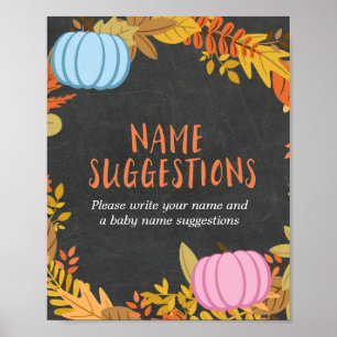 Pumpkin Name Suggestions Board Gender Reveal Party Poster