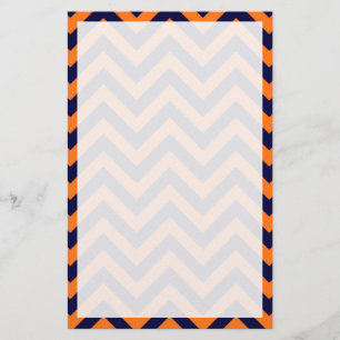 Pumpkin, Navy Blue Large Chevron ZigZag Pattern Stationery