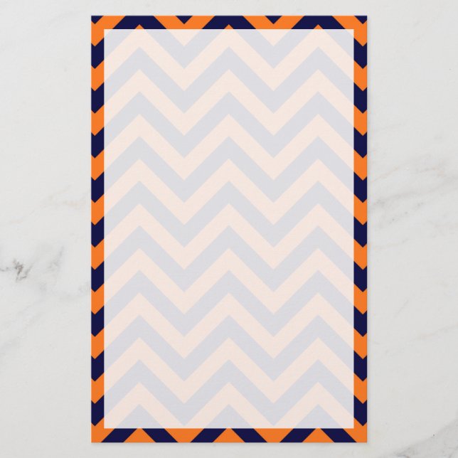Pumpkin, Navy Blue Large Chevron ZigZag Pattern Stationery (Front)
