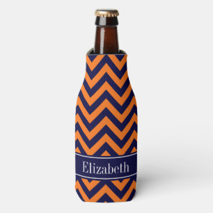 Pumpkin Navy LG Chevron Navy Blue Name Monogram Bottle Cooler