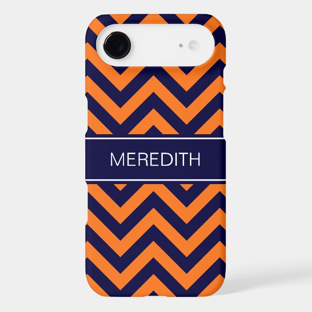 Pumpkin Navy LG Chevron Navy Blue Name Monogram Case-Mate iPhone Case (Back)