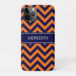 Pumpkin Navy LG Chevron Navy Blue Name Monogram iPhone 11 Pro Case