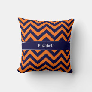 Pumpkin Navy LG Chevron Navy Blue Name Monogram Cushion