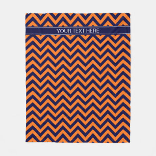 Pumpkin Navy LG Chevron Navy Blue Name Monogram Fleece Blanket