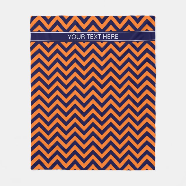 Pumpkin Navy LG Chevron Navy Blue Name Monogram Fleece Blanket (Front)