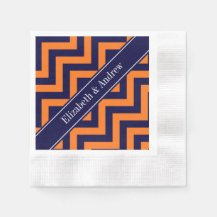 Pumpkin Navy LG Chevron Navy Blue Name Monogram Napkin