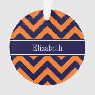 Pumpkin Navy LG Chevron Navy Blue Name Monogram Ornament