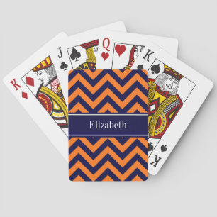 Pumpkin Navy LG Chevron Navy Blue Name Monogram Playing Cards