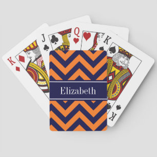 Pumpkin Navy LG Chevron Navy Blue Name Monogram Playing Cards