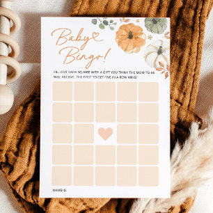 Pumpkin Neutral Baby Shower Baby Bingo Game Card