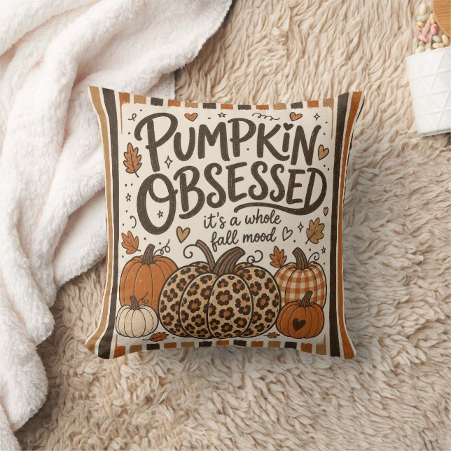 Pumpkin Obsessed Cosy Fall Mood Throw Pillow (Blanket)