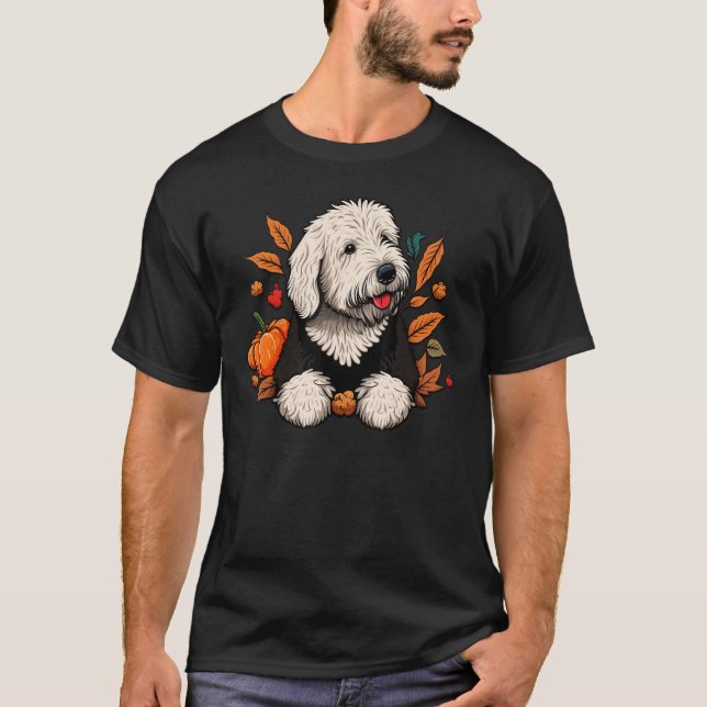 Pumpkin Old English Sheepdog costume on Bobtail Ha T-Shirt (Front)
